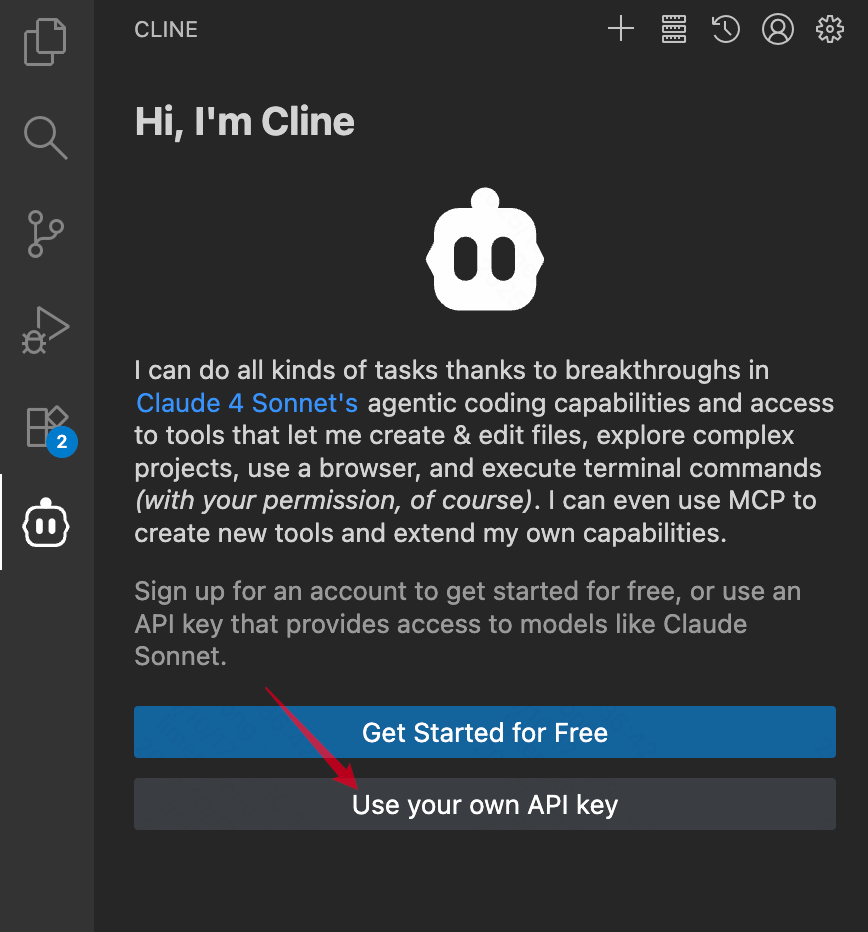 Choosing API Key in Cline